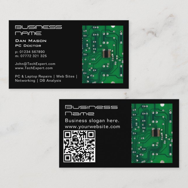 Modern Cool Gold Green Circuit Computer Repair  Business Card (Front/Back)