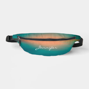 Modern Cool Gradient Teal Green Orange Name Fanny Pack