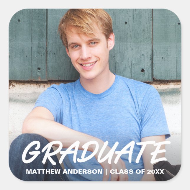 Modern Cool Graduation Announcement Photo Square Sticker (Front)