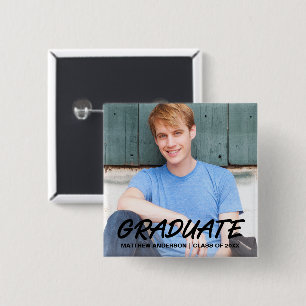 Modern Cool Graduation Photo Announcement 2 Inch Square Button