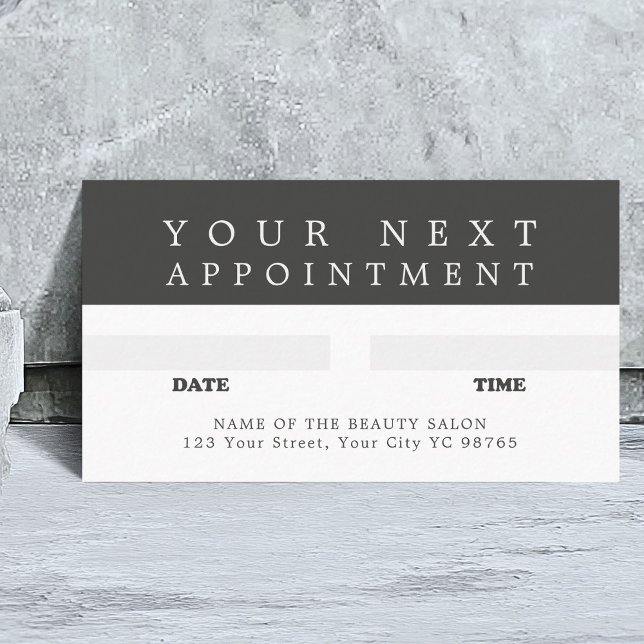 Modern Cool Grey White Beauty Appointment Card (Creator Uploaded)