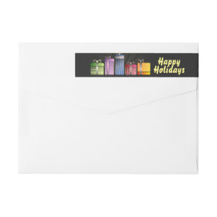 Modern & Cool Happy Holidays Black Wrap Around Label