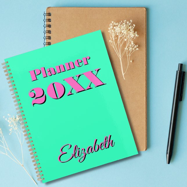 Modern Cool Neon Teal Pink Weekly and Monthly 2026 Planner (Creator Uploaded)