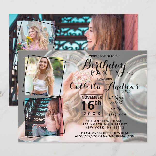 Modern Cool Photo Collage Birthday Invitation (Front/Back)