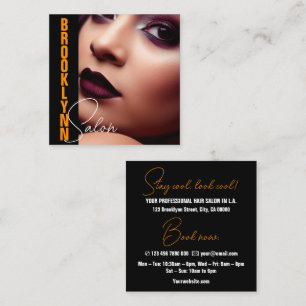 Modern Cool Photo Image Template Orange Slogan Square Business Card