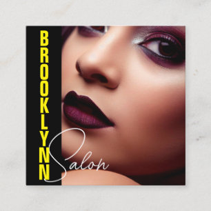 Modern Cool Photo Image Template Yellow Slogan Square Business Card