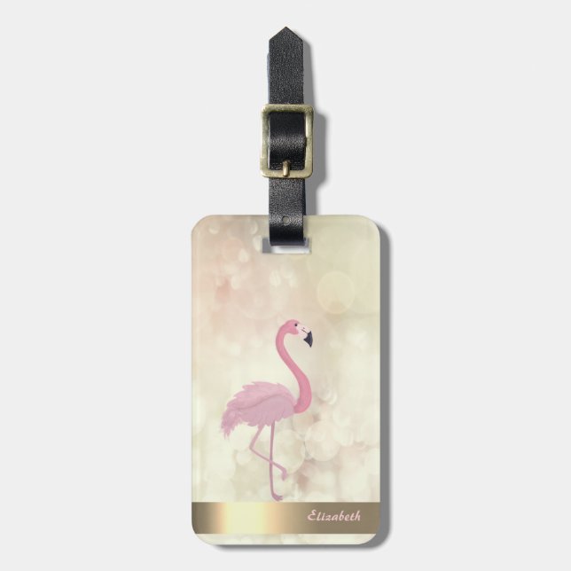 Modern Cool Pink Flamingo ,Bokeh - Personalized Luggage Tag (Front Vertical)