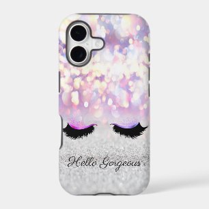 Modern Cool Pink Silver Glitter Bokeh,Faux Lashes 