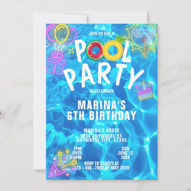 Modern Cool Pool Party Summer Swimming Birthday  Invitation (Front)