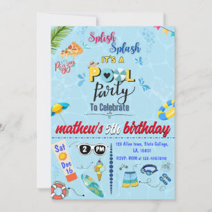Modern Cool Pool Summer Birthday Party  Invitation