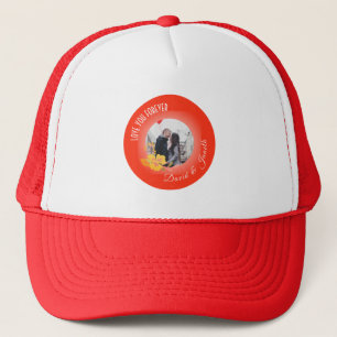 Modern Cool Red Couple Photo Name Valentines Day  Trucker Hat