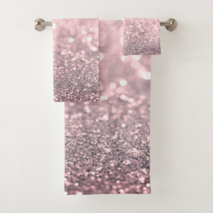 Modern Cool Rose Gold Glitter Bokeh Bath Towel Set