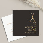 Modern Cool Simple Black Faux Gold Hair Stylist Square Business Card<br><div class="desc">Modern customizable business card template with dark grey background and cool FAUX gold scissor pattern. Modern and unique design. Perfect for hair stylist,  hairdresser or hair salons.</div>
