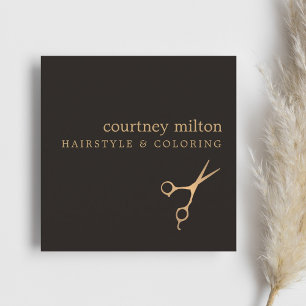 Modern Cool Simple Black Faux Gold Hair Stylist Square Business Card