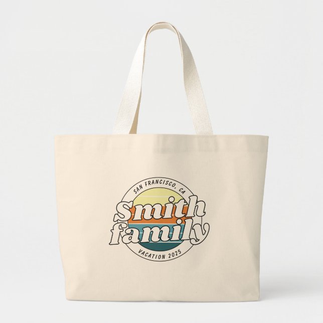 Modern Cool Simple Colourful Family Vacation Large Tote Bag (Front)
