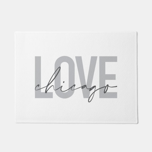 Modern,cool, simple, minimal, design Love Chicago Doormat (Front)