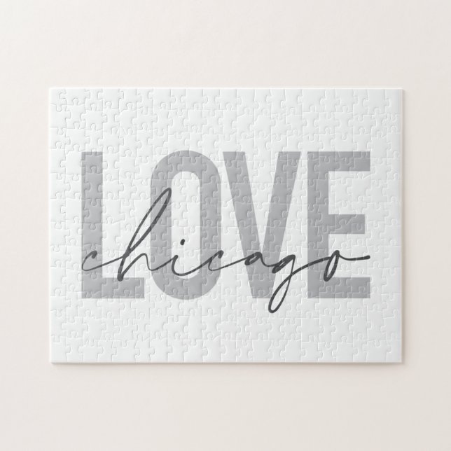 Modern,cool, simple, minimal, design Love Chicago Jigsaw Puzzle (Horizontal)