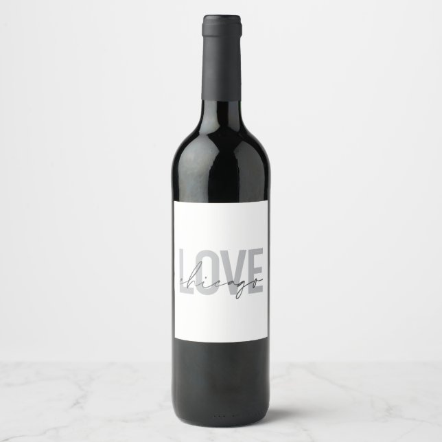 Modern,cool, simple, minimal, design Love Chicago Wine Label (Front)