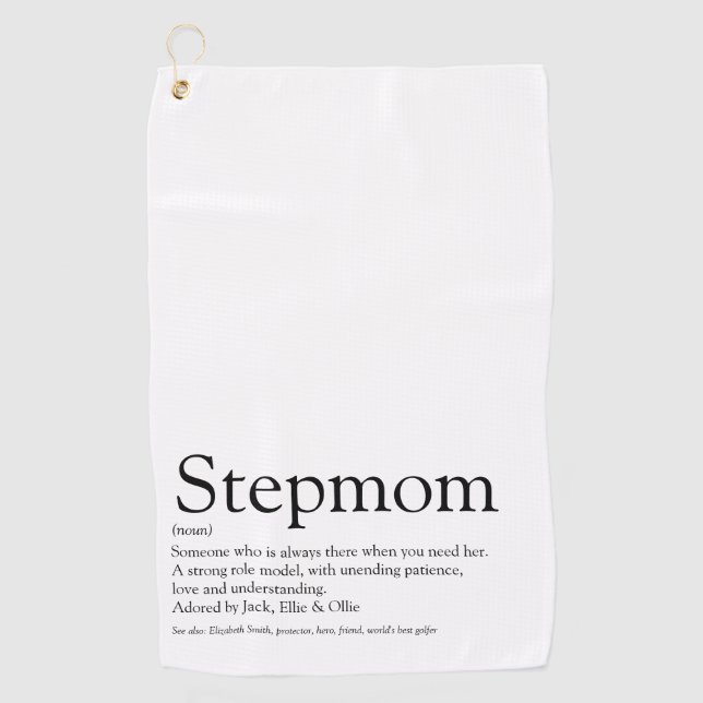 Modern Cool Stepmom Stepmother Black and White Golf Towel (Front)