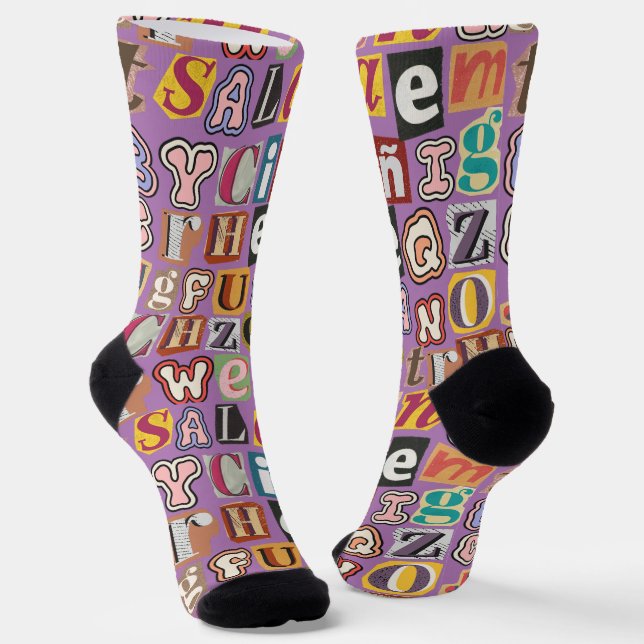 Modern Cool text effect in multi colour Purple Socks (Angled)