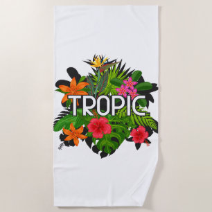 Modern cool text Hibiscus tropical green summer Beach Towel