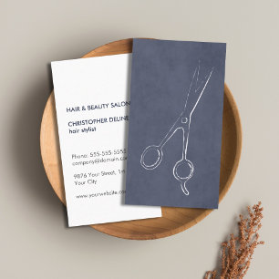 Modern Cool Textured Blue Scissor Hair Stylist Business Card