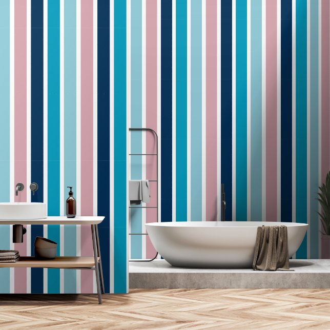 Modern Cool Tone Stripe Wallpaper (Bathroom)