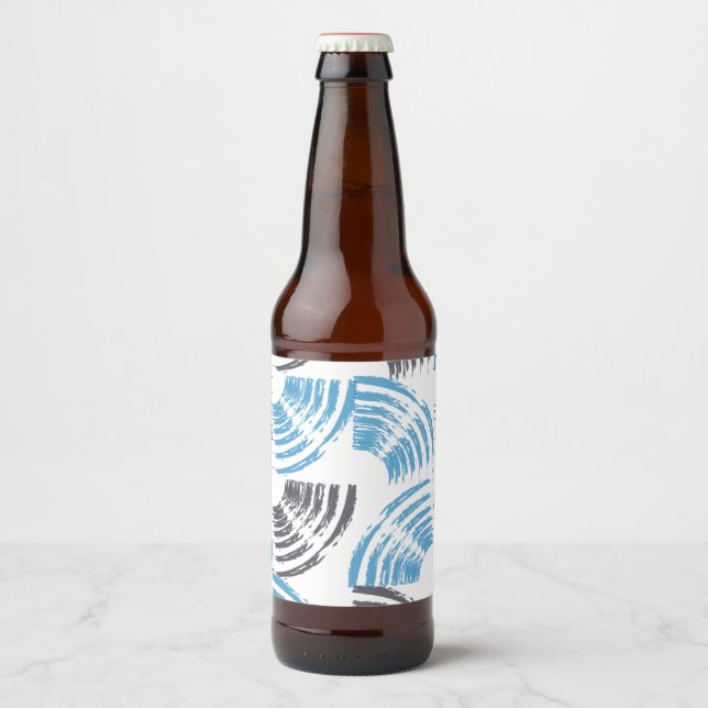 Modern, cool, trendy blue abstract brush strokes beer bottle label (Front)