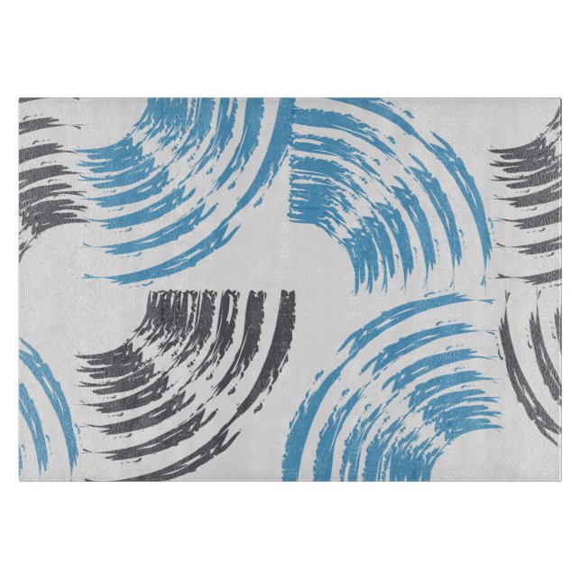 Modern, cool, trendy blue abstract brush strokes cutting board (Front)