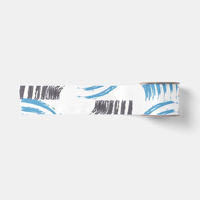 Modern, cool, trendy blue abstract brush strokes satin ribbon (Front)