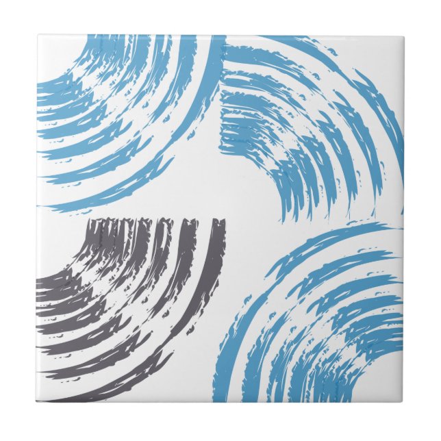 Modern, cool, trendy blue abstract brush strokes tile (Front)
