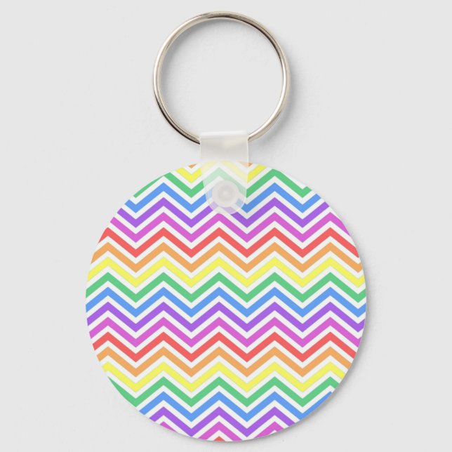 Modern, cool, trendy colourful rainbow chevron keychain (Front)
