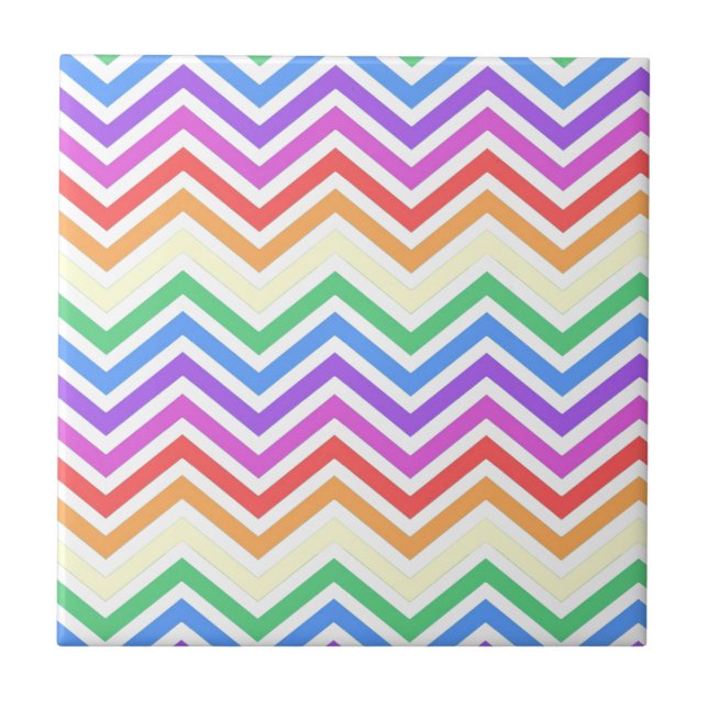 Modern, cool, trendy colourful rainbow chevron tile (Front)