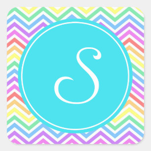 Modern, cool, trendy  rainbow chevron monogram square sticker