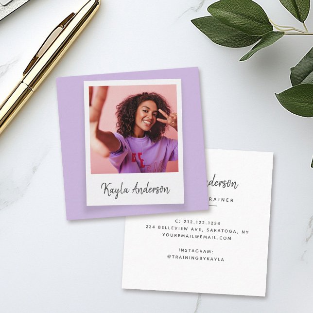 Modern Cool Trendy Simple Script Photo Square Business Card (Creator Uploaded)