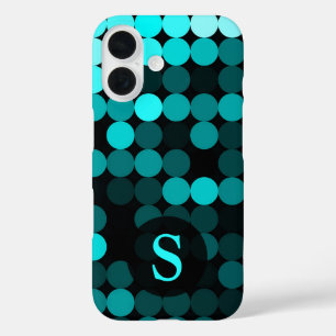 Modern Cool Unique Turquoise Dots Pattern Monogram iPhone 16 Case