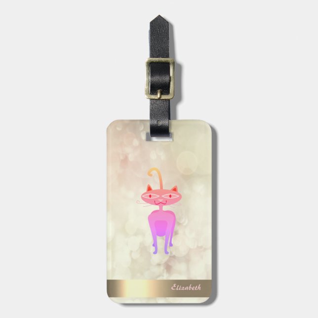 Modern Cool Whimsical Cat ,Bokeh - Personalized Luggage Tag (Front Vertical)