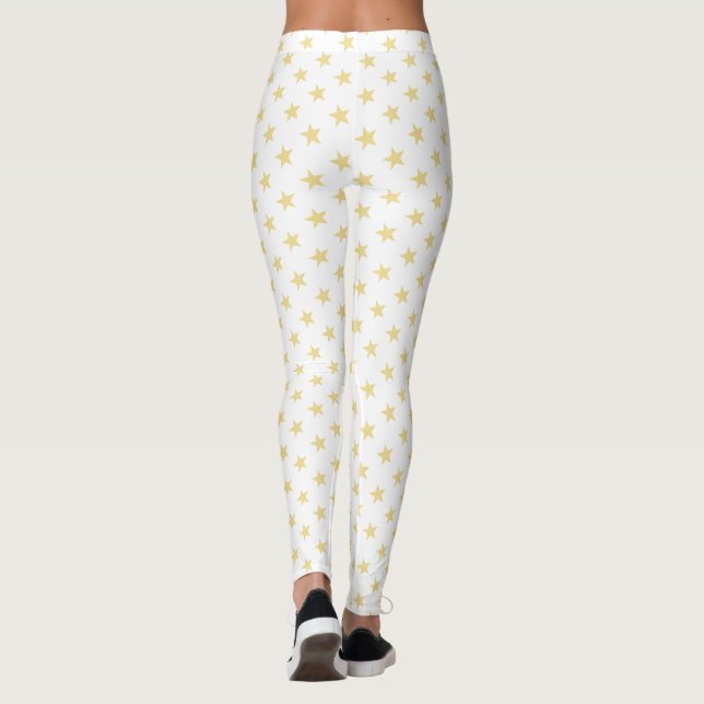 Modern Cool White Gold Stars Sports Team Pattern Leggings (Back)