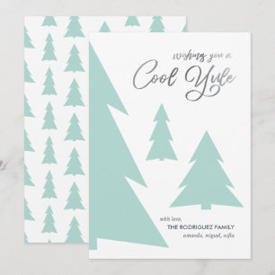 Modern Cool Yule Script Light Green Trees Holiday Card