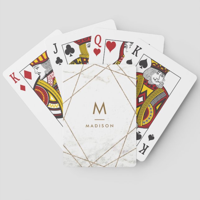 Modern Copper and Marble Geometric | Monogram Playing Cards (Back)