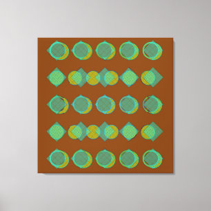 Modern Copper Brown Green Circles Diamonds Pattern Canvas Print