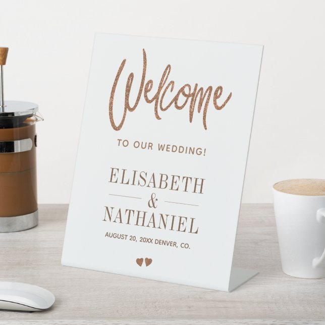 Modern copper chic typography wedding welcome sign (In SItu)