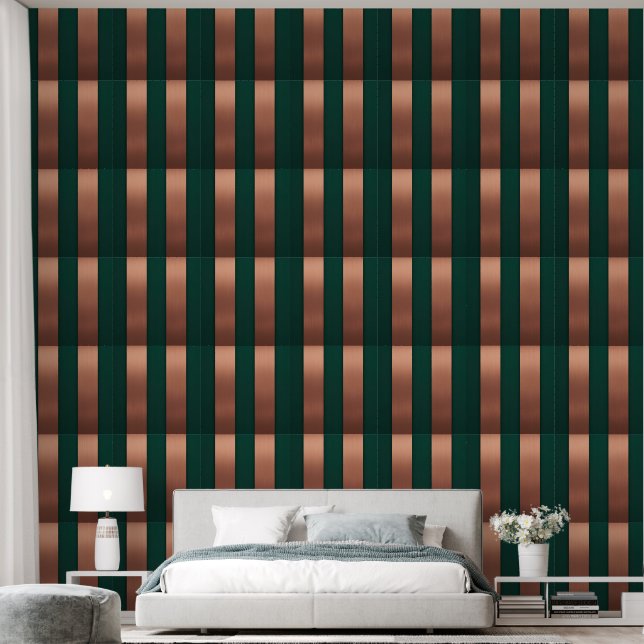 Modern Copper & Emerald Vertical Stripe AI art  Wallpaper (Bedroom)