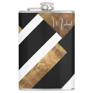 Modern Copper Geometric Monogrammed Chic Hip Flask