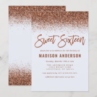 Modern Copper Glitter Sweet 16 Birthday Party