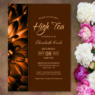 Modern Copper Gold Floral High Tea Bridal Shower Invitation