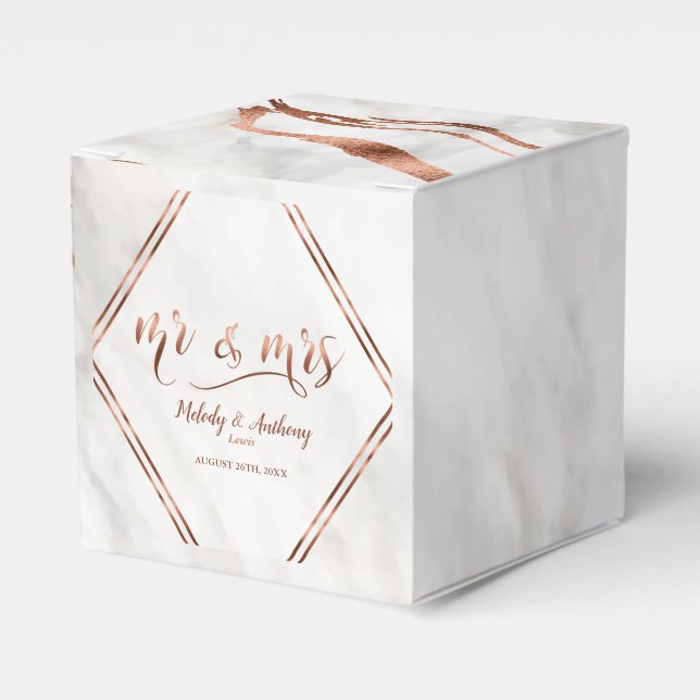 Modern Copper & Italian Marble Wedding Inspiration Favor Box (Front Side)