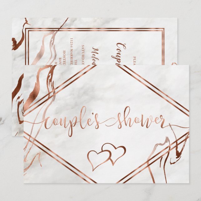 Modern Copper & Italian Marble Wedding Inspiration Invitation (Front/Back)