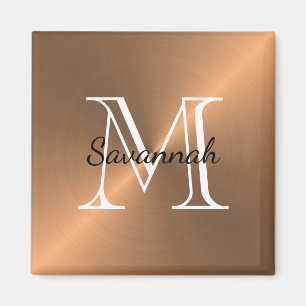 Modern Copper Monogram Faux Metal Magnet