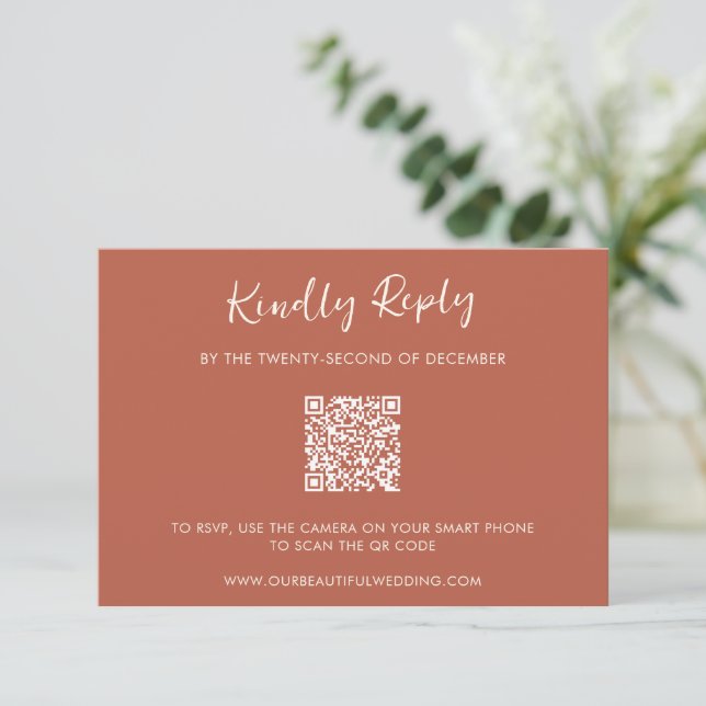 Modern Copper QR Code Simple Wedding RSVP Card (Standing Front)